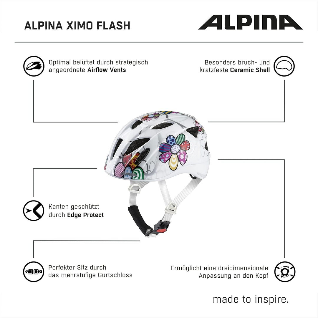 ALPINA XIMO FLASH - Beleuchteter, Reflektierender, Leichter & Anpassbarer LED Fahrradhelm Für Kinder