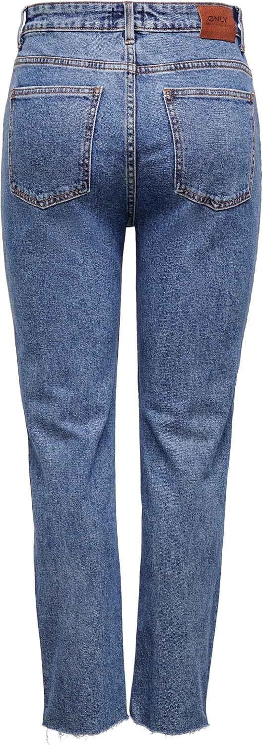 ONLY Damen Hose Onlemily Hw Straight ANK Col CC PNT 27W / 30L Dark Blue Denim, 27W / 30L Dark Blue D