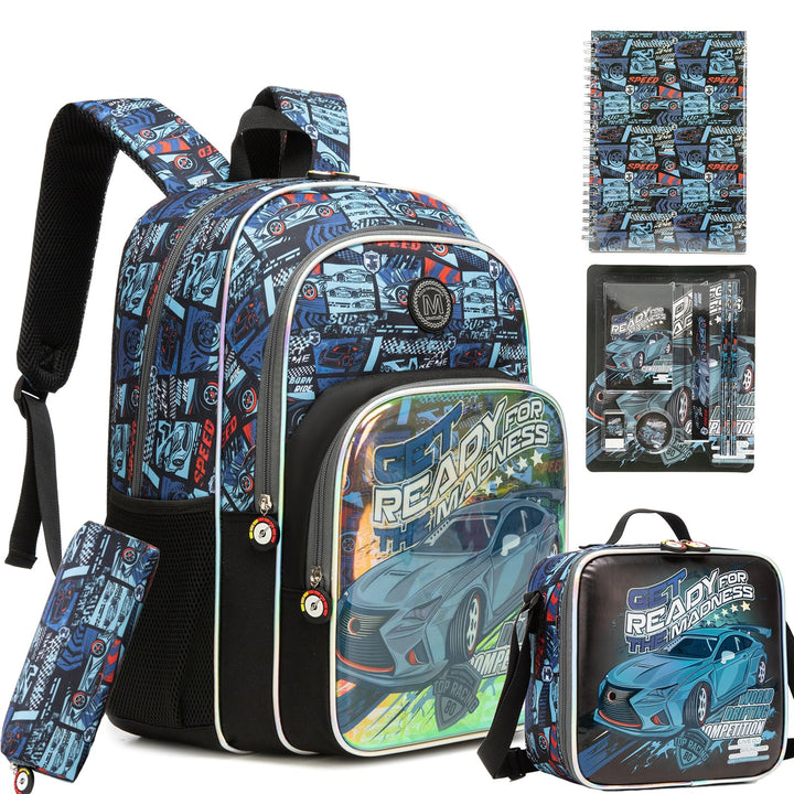 HTgroce Schulrucksack Jungen Rennauto – Ergonomischer Schulranzen für die Grundschule (1.-2. Klasse)