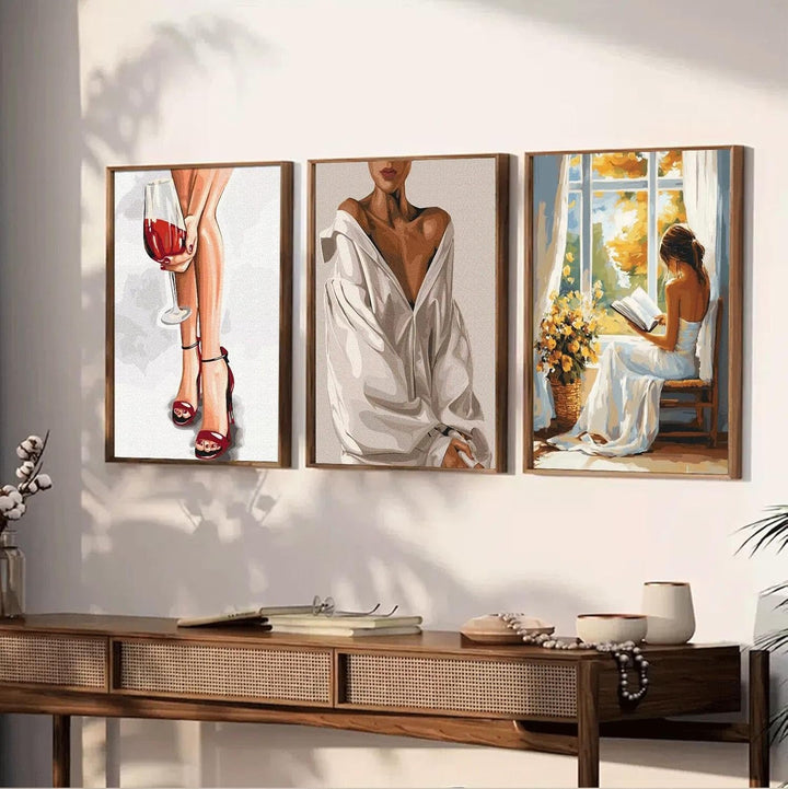 JATOK 3 Stück Malen Nach Zahlen Erwachsene, DIY Frauen Gemälde für Anfänger, Handgemalt Ölgemälde Le
