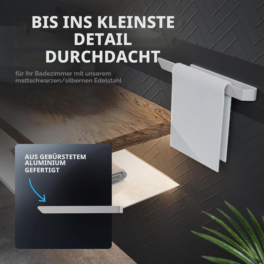 ovimar Handtuchhalter Stevns Silber aus gebürstetem Aluminium | zum Kleben | 40cm | modernes Schlich