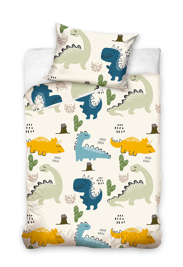 BELIKATO Kinderbettwäsche 100x135 aus 100% Baumwolle mit Dino-Motiven - Kinder- und Baby-Bettwäsche
