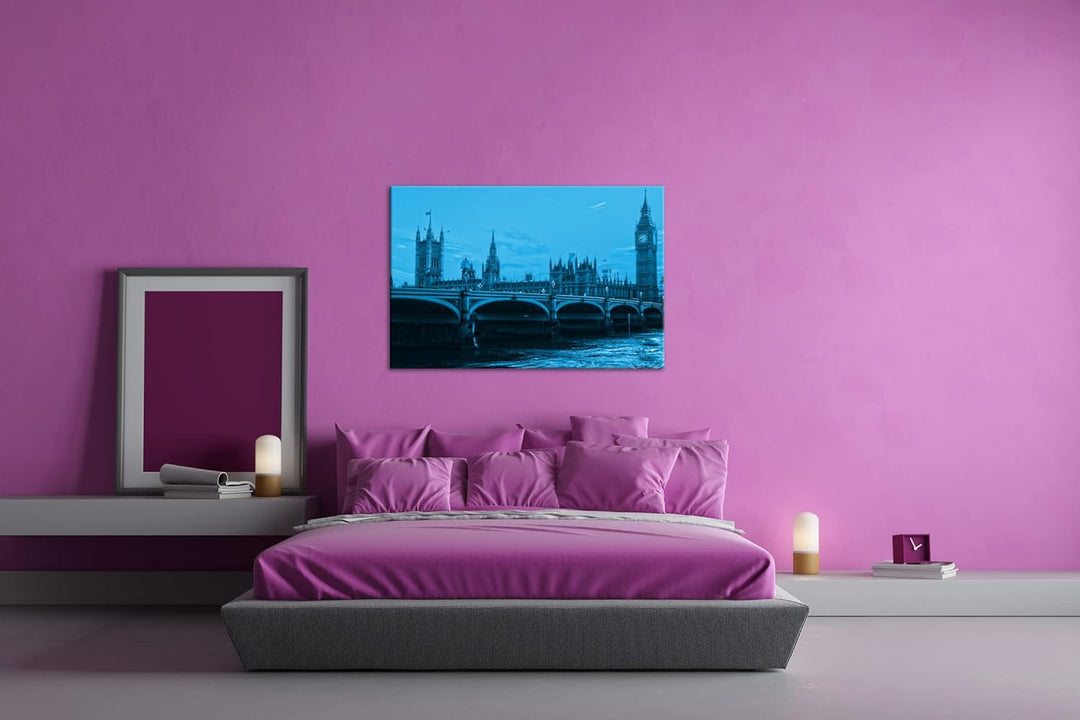 deyoli Parlament in London mit Big Ben Format 80x60 Effekt: Monocrome Blau als Leinwandbild, Motiv f