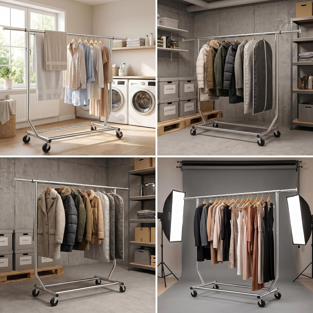Camabel Metall Kleiderständer mit Rollen max Belastbarkeit 136kg Verstellbar Länge 130-189cm Schwerl