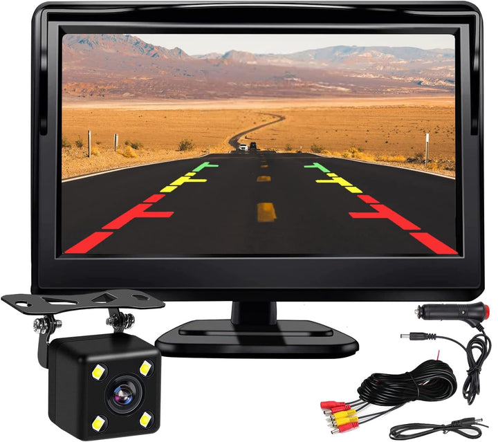 Kairiyard 5 Zoll HD Auto LCD Monitor mit 4LED Nachtsicht Wasserdicht Auto Rückansicht Rückfahrkamera