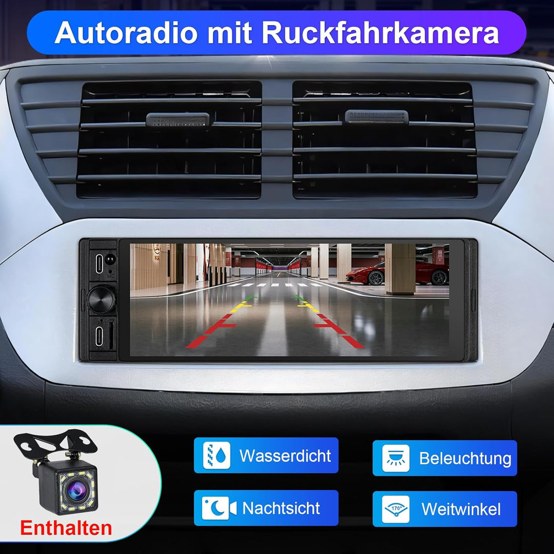 1 DIN Radio Kompatibel mit Wireless CarPlay & Android Auto, Autoradio 1Din mit 6,28 Zoll HD Bildschi