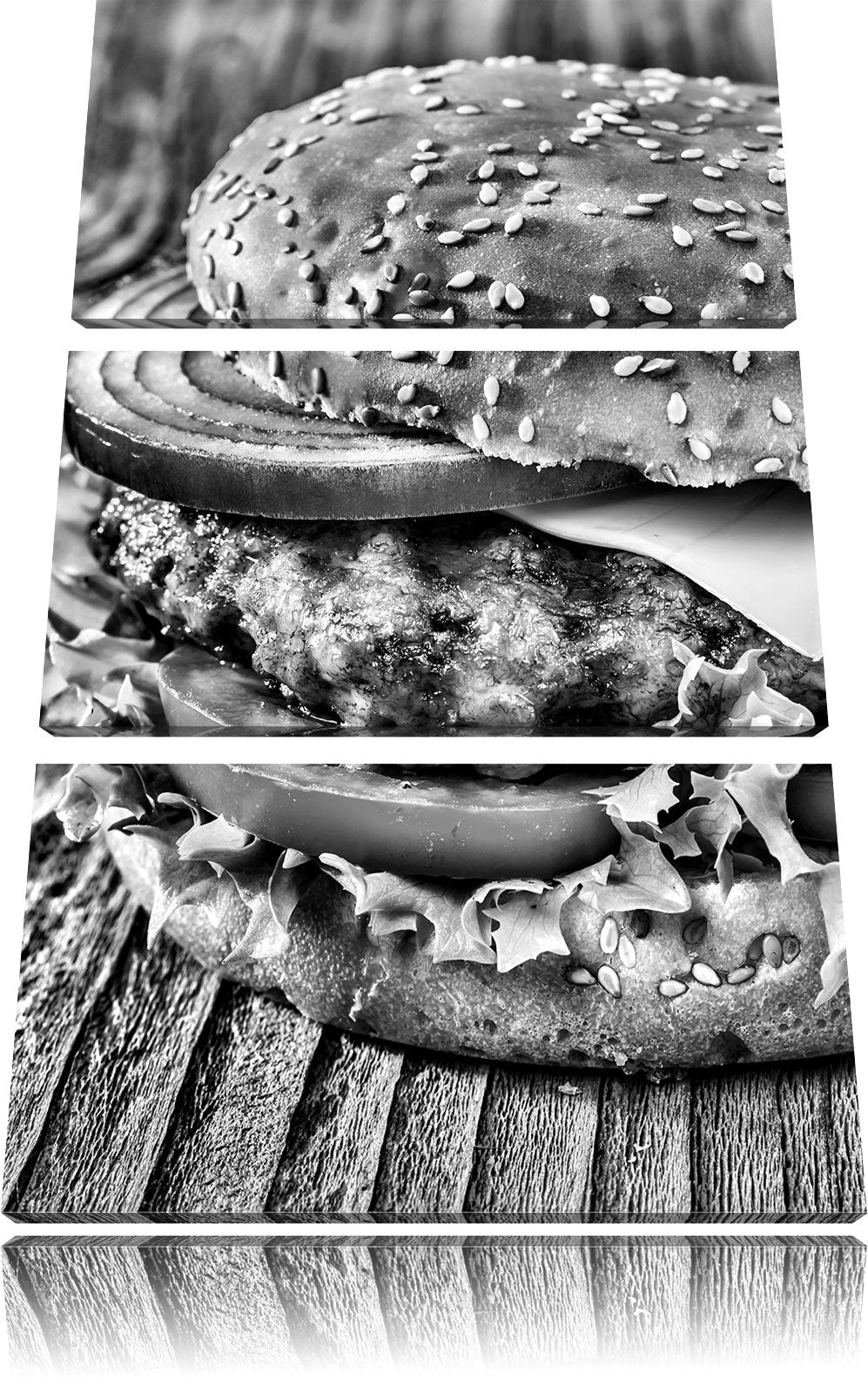 Pixxprint Leckerer Cheeseburger als Leinwandbild/Grösse: 3 Teilig (120x80) cm/Wandbild/Kunstdruck/fe