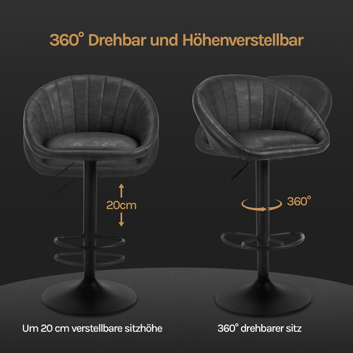 WOLTU Barhocker 2er Set, Barstuhl Höhenverstellbar, PU-Bezug, Anthrazit | Drehbarer Bar Stool mit Rü