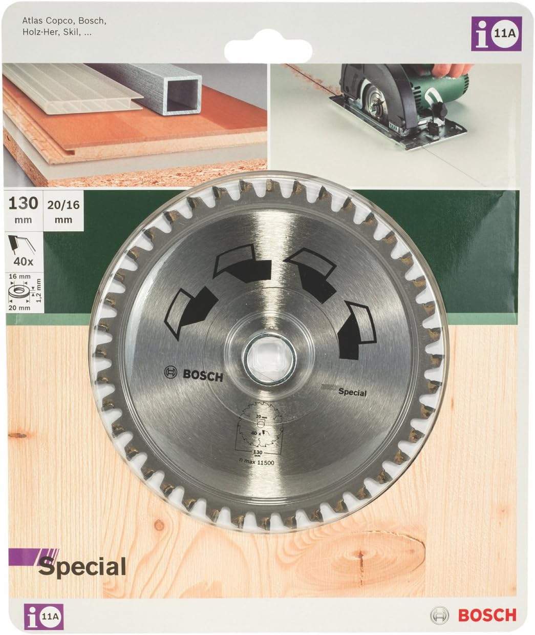 Bosch 1x Kreissägeblatt Special (Sägeblatt für Holz, Nichteisenmetalle, Kunststoffe, Ø 130 x 2.2/1.6