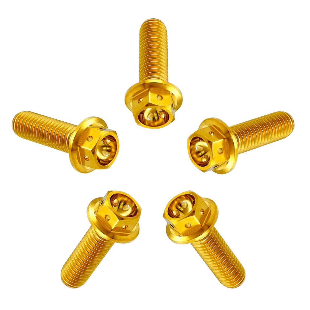 RISON Titanium Bolzen M6x1.0x10mm Titan Flansch Schrauben TC4 Titan Schrauben Sechskantschraube gold