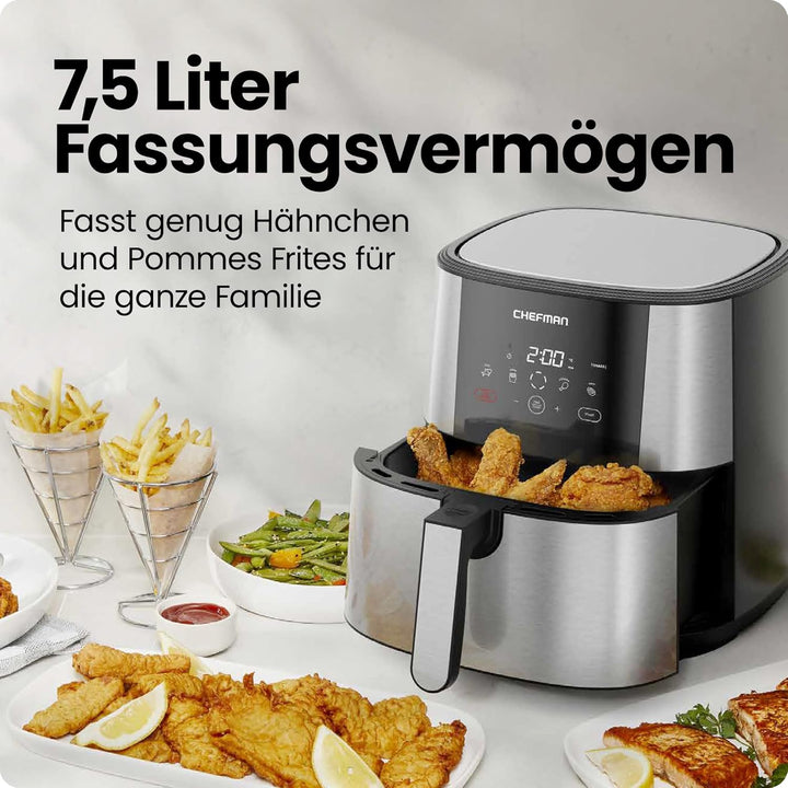 Chefman TurboFry Touch Heissluftfritteuse, XL 7.6-L Familiengrösse, One-Touch Digitale Voreinstellun