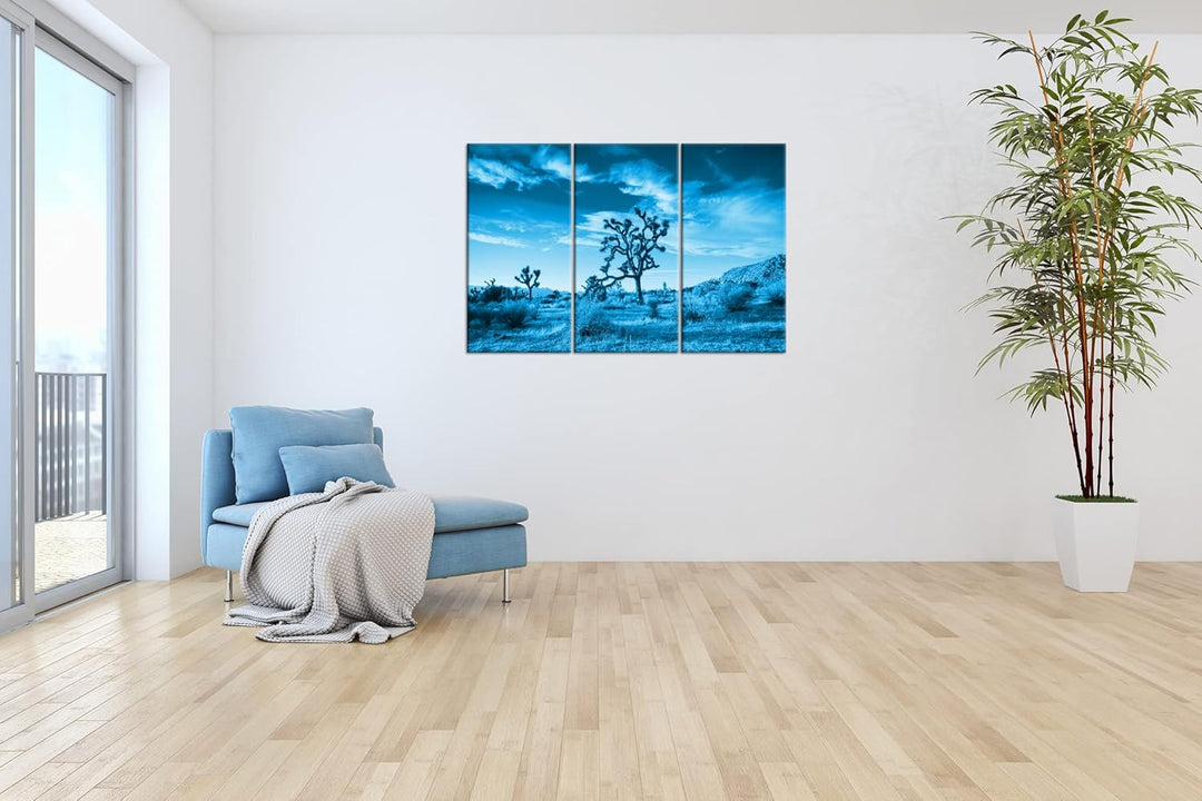 deyoli beeindrucken Wüstenlandschaft Format 120x80 3Teilig Effekt: Monocrome Blau als Leinwandbild,