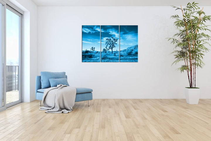 deyoli beeindrucken Wüstenlandschaft Format 120x80 3Teilig Effekt: Monocrome Blau als Leinwandbild,