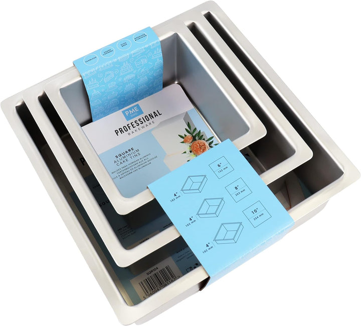 PME - Quadratische Kuchenformen 15, 20, 25 cm x 10 cm tief, 3er-Satz
