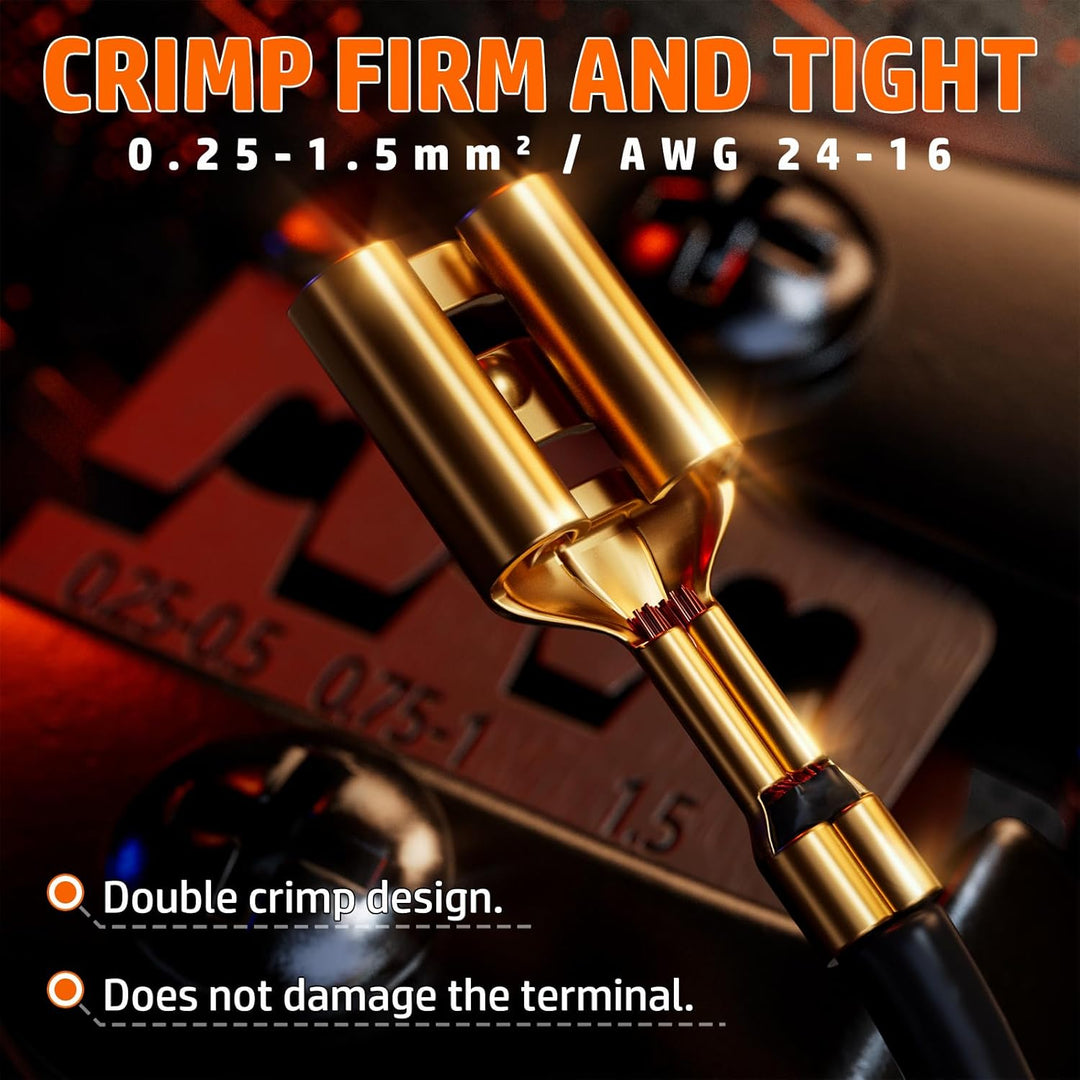 PEBA Crimpzange inkl. 11 Arten Flachsteckhülsen Set, Crimper für 0,25-2,50 mm² Spade Steckverbinder