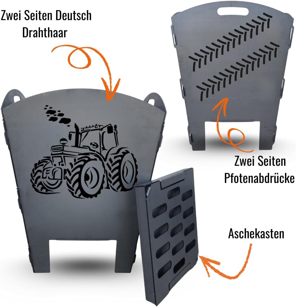 Terma Stahldesign Feuerkorb XXL 70 cm Traktor massiv Stahl Feuertonne zerlegbar mit Aschewanne Gitte