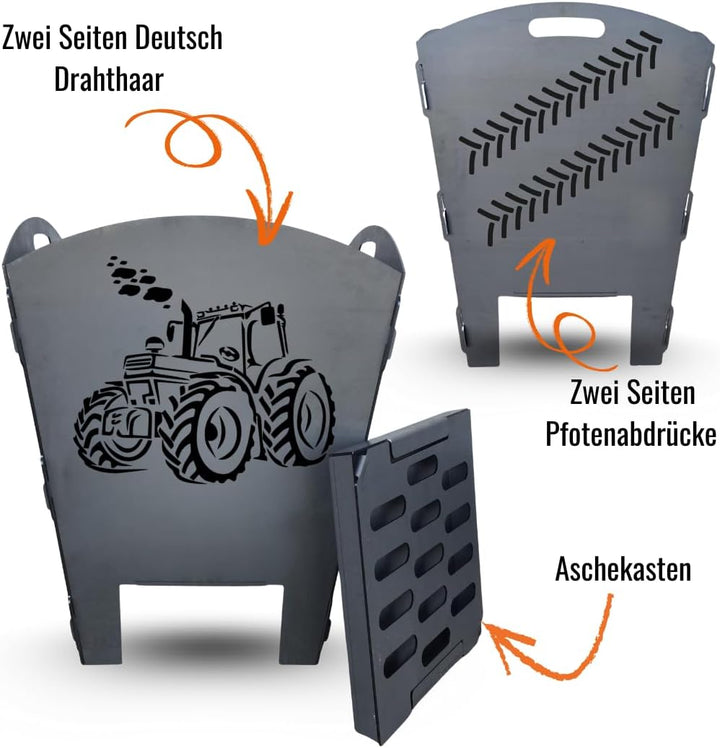 Terma Stahldesign Feuerkorb XXL 70 cm Traktor massiv Stahl Feuertonne zerlegbar mit Aschewanne Gitte