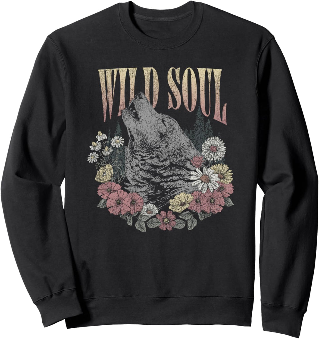 Wild Soul Howling Wolf Among Flowers And Forest Sweatshirt