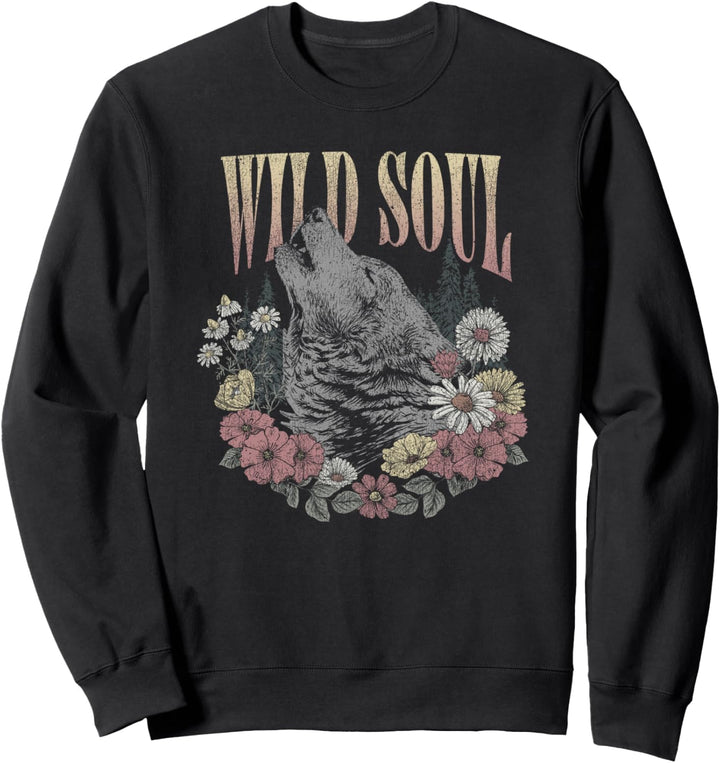 Wild Soul Howling Wolf Among Flowers And Forest Sweatshirt