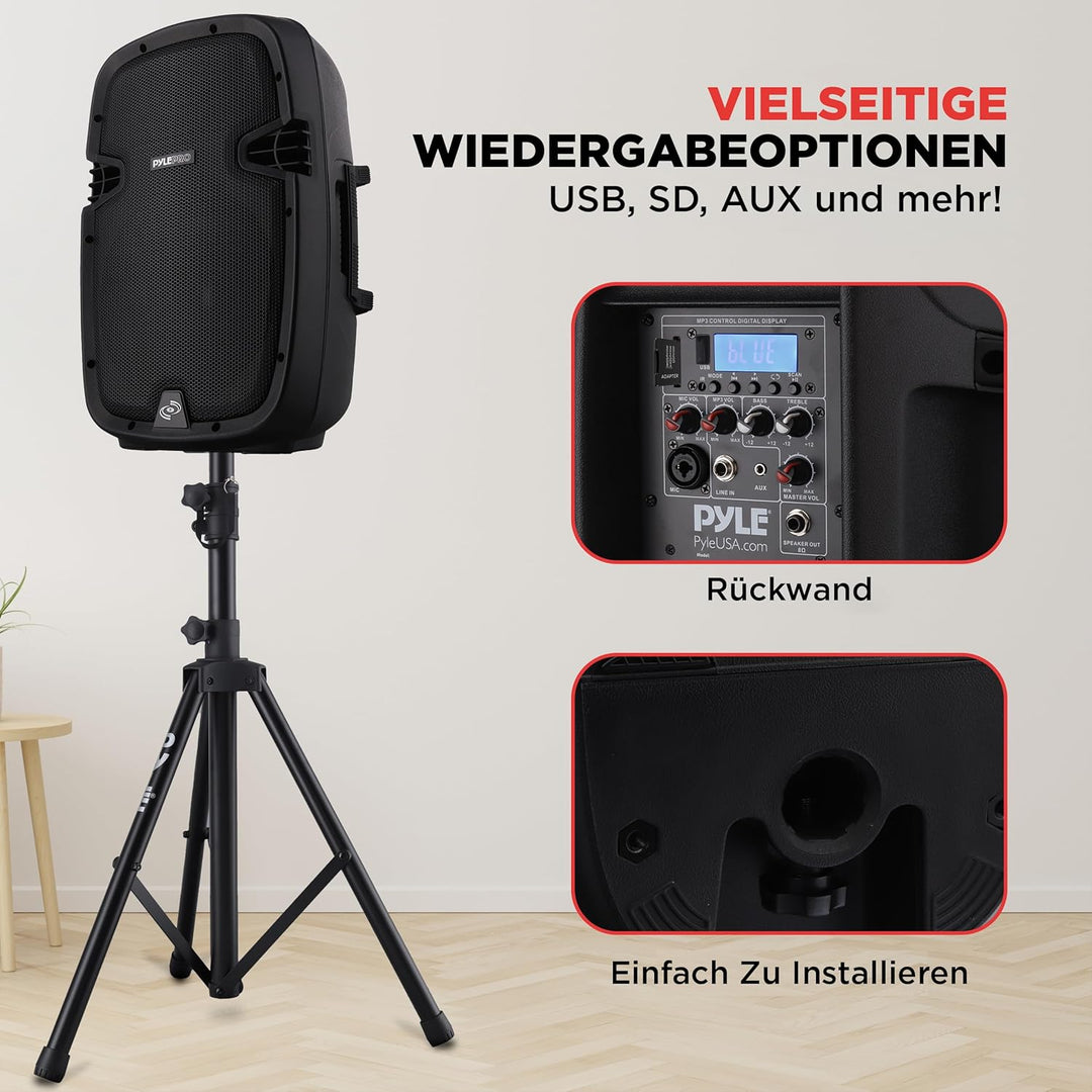 Pyle PA Anlage, 1000W- PA Anlage Komplettset, Lautsprecher mit Mikrofon, Partybox Bluetooth, DJ Laut
