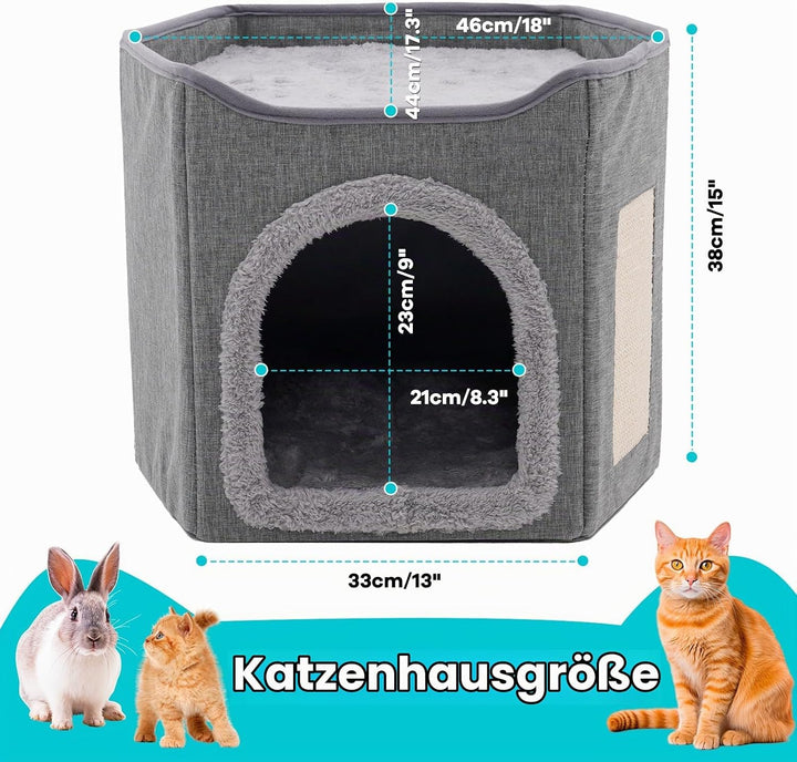 Faltbares Katzenhaus Indoor grosse Katzen mit 2 abnehmbaren Kissen und Kratzbrett Katzenhaus Höhle f