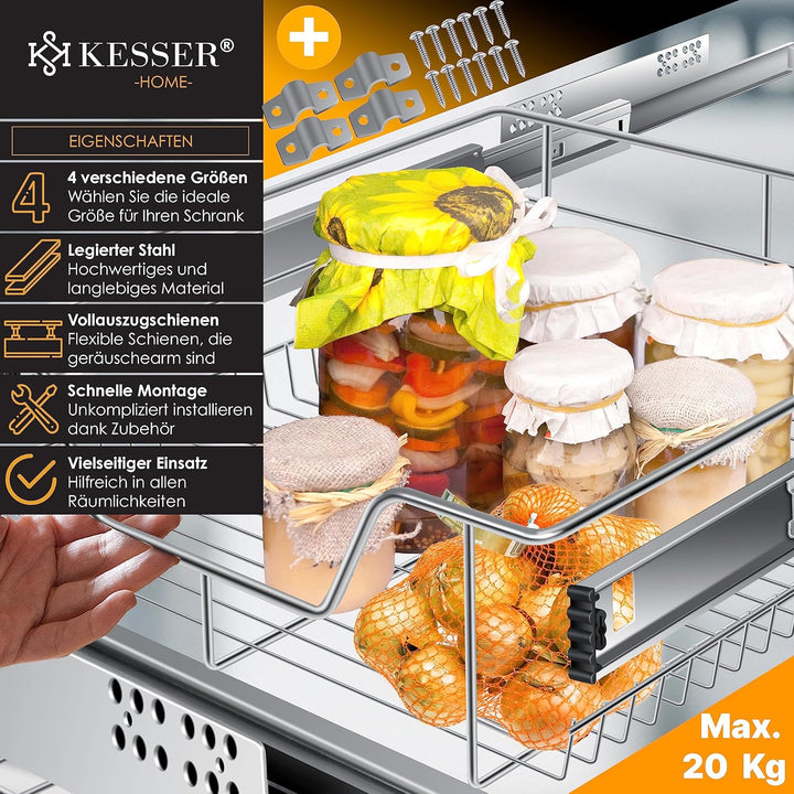 KESSER® Teleskopschublade 50 cm ✓ Küchenschublade ✓ Küchenschrank ✓ Korbauszug ✓ Schrankauszug ✓ Vol