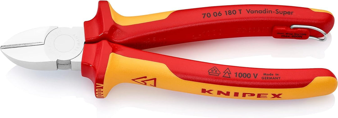 Knipex Seitenschneider verchromt, isoliert mit Mehrkomponenten-Hüllen, VDE-geprüft; mit Befestigungs