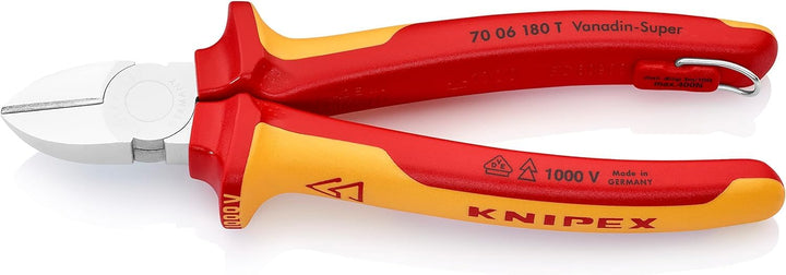 Knipex Seitenschneider verchromt, isoliert mit Mehrkomponenten-Hüllen, VDE-geprüft; mit Befestigungs