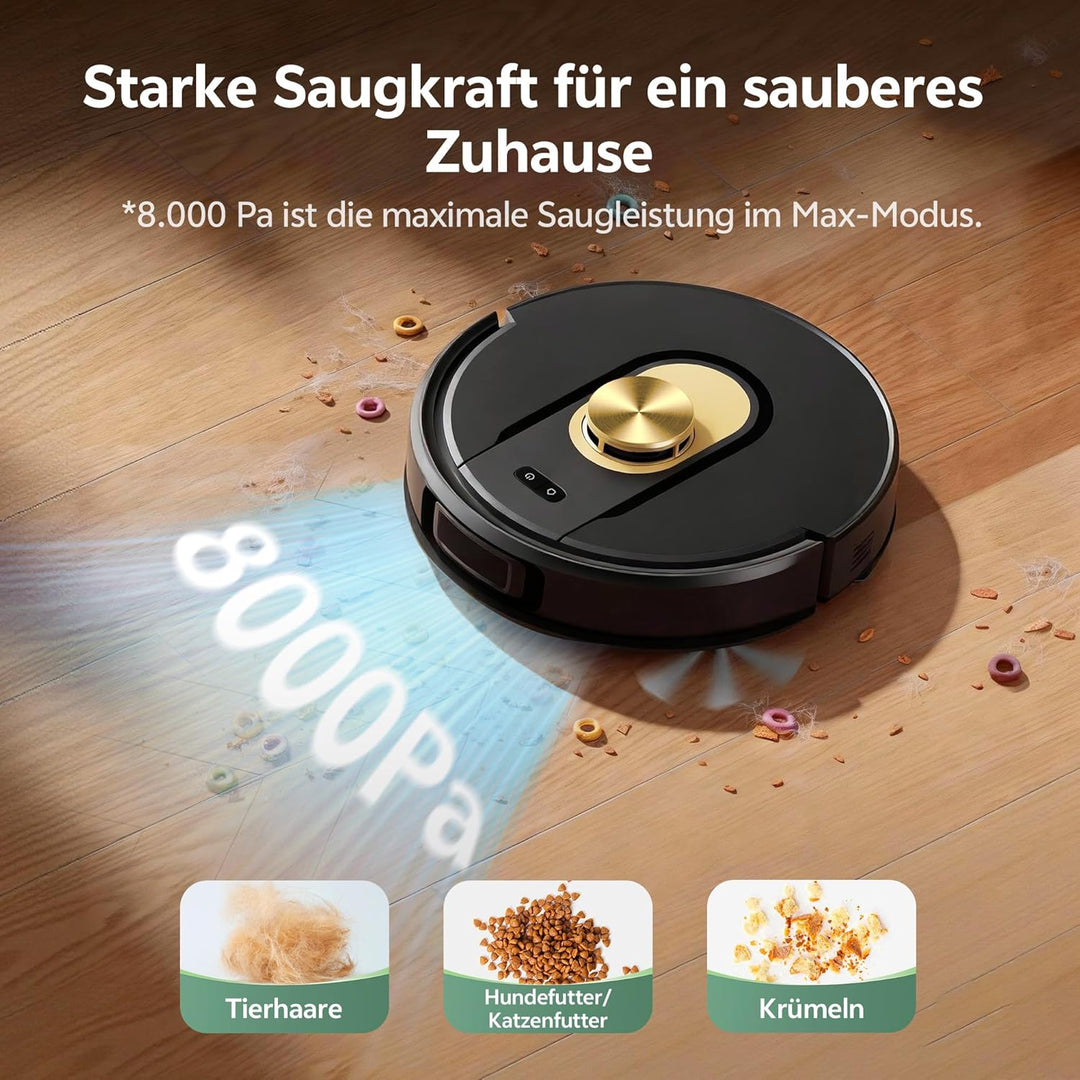 Vexilar Saugroboter mit Wischfunktion, 8000Pa & 180 Min Laufzeit Staubsauger Roboter mit LiDAR Laser