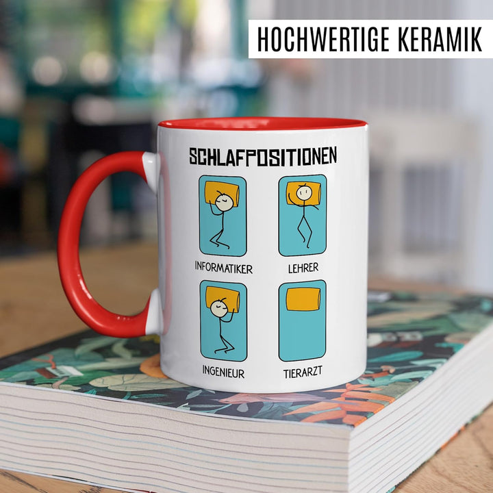 Tasse Tierarzt Geschenk Schlafpositionen Informatiker Lehrer Ingenieur Tierarzt, Kaffeetasse Berufe
