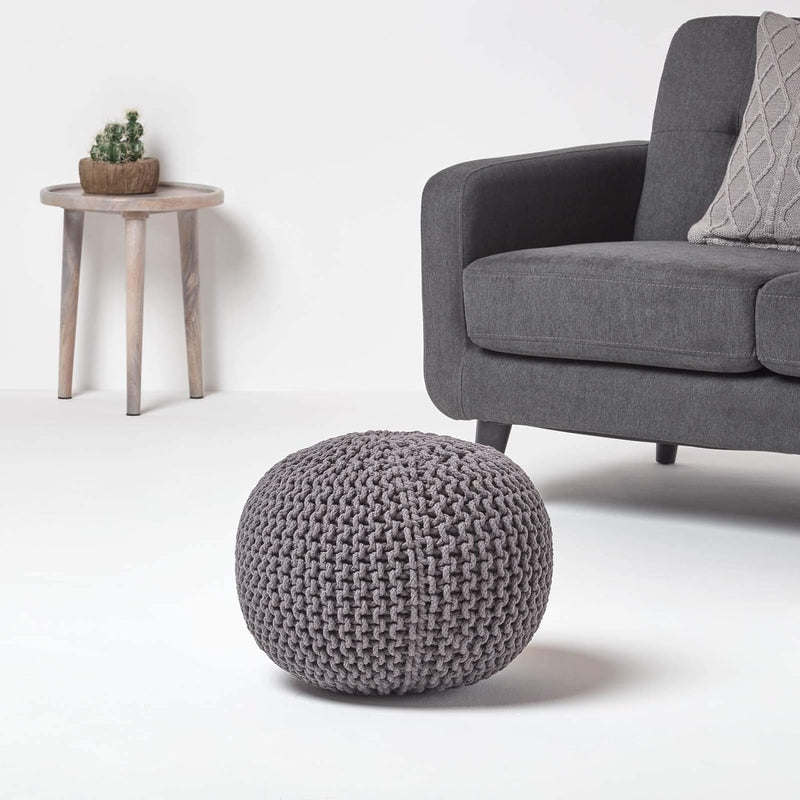 Homescapes Pouf Strickpouf rundes Bodenkissen, Sitzpouf 35 x 40 cm, gepolsterter Sitzhocker, Sitzpuf