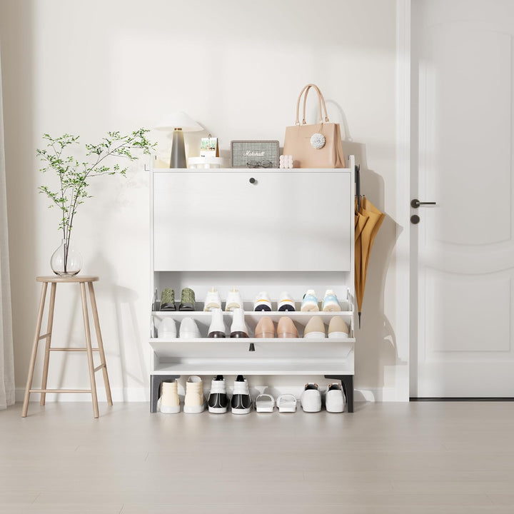 Dripex Schuhschrank schmal, Schuhkipper mit 2 Flip-Schubladen,Schuhregal schmal mit Metallfüssen für