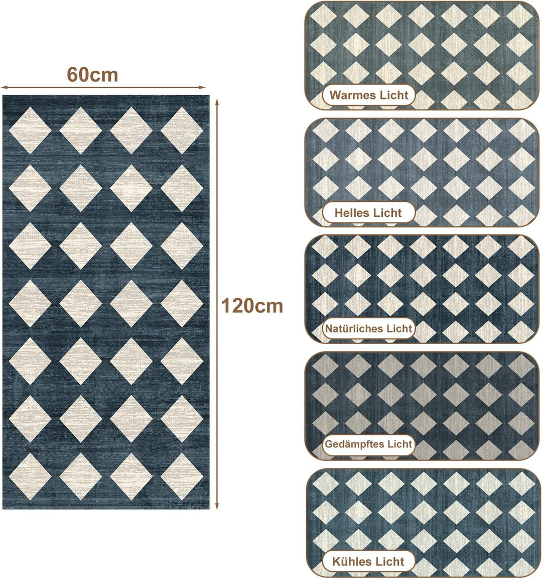 WTHYGB Teppich Läufer 60 x 120 cm, rutschfest Waschbar Teppichläufer, Küchenläufer Geometrie Design
