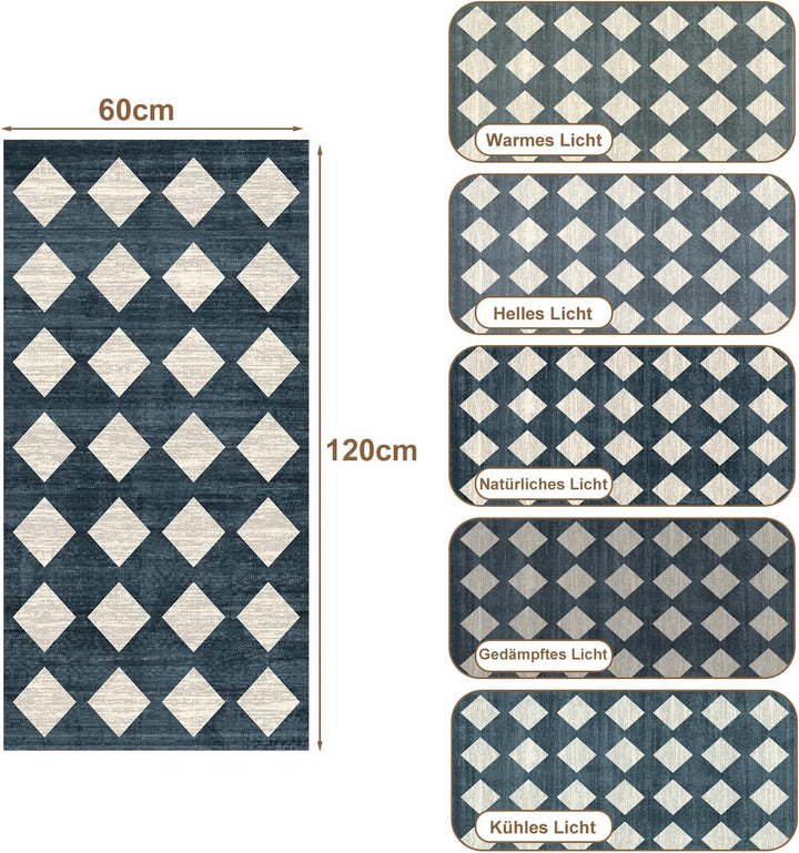 WTHYGB Teppich Läufer 60 x 120 cm, rutschfest Waschbar Teppichläufer, Küchenläufer Geometrie Design