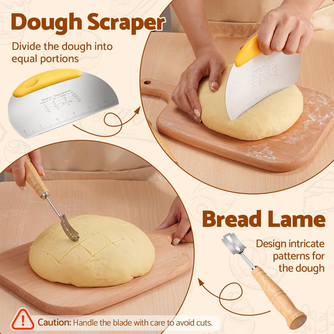 Sopito Gärkörbchen Set 23cm rund Brot Backen Zubehör Sauerteig Starter | Gärkorb Rund mit Leinentuch