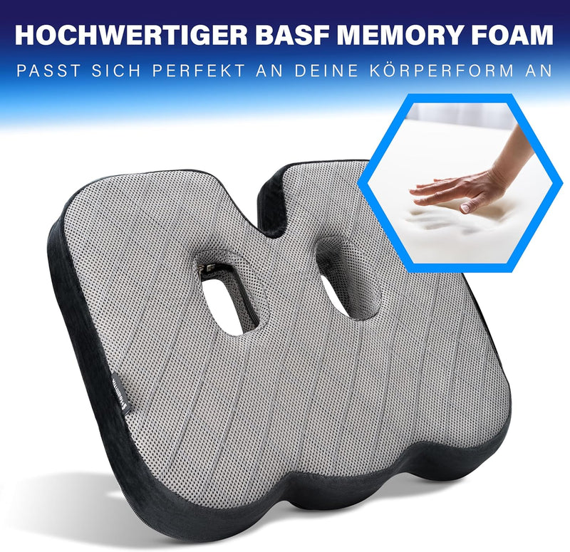 Healthfix® Orthopädisches Sitzkissen für Büro, Auto & Co.- Ergonomisches Sitzen aus Memory Foam mit