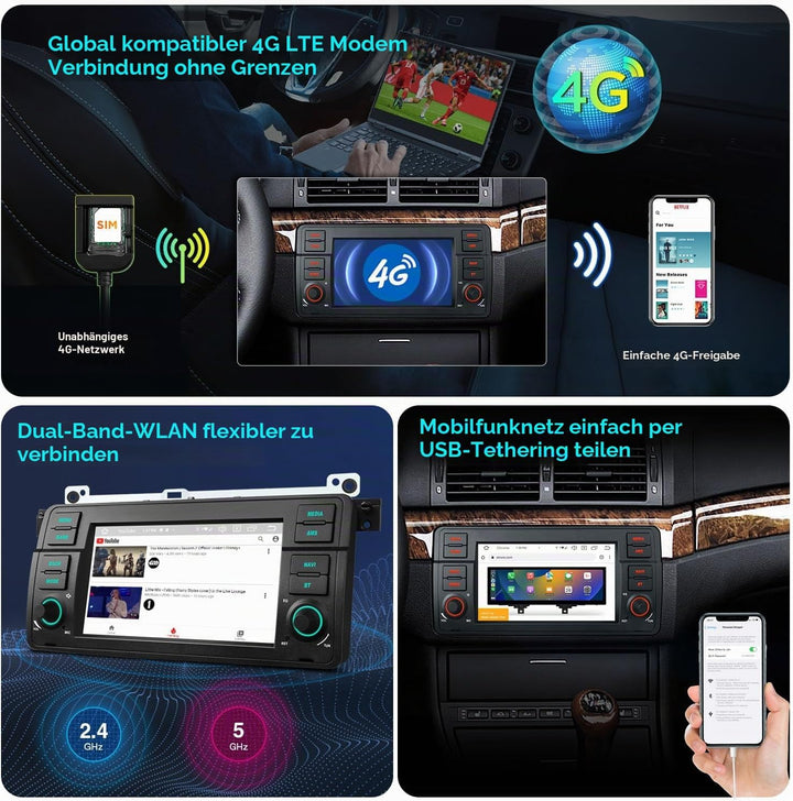XTRONS 7 Zoll IPS Android 14 Autoradio mit Navi Octa Core 4+64GB für BMW E46 Rover ZT Eingebautes 4G