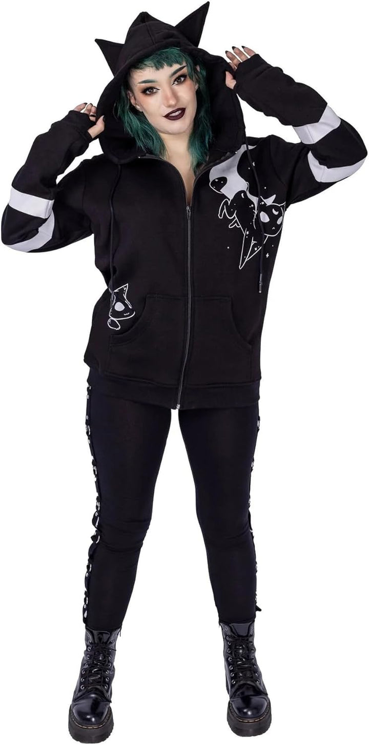 Heartless Moon Cats Hood Frauen Kapuzenjacke schwarz/weiss Gothic, Rockwear L Schwarz, L Schwarz