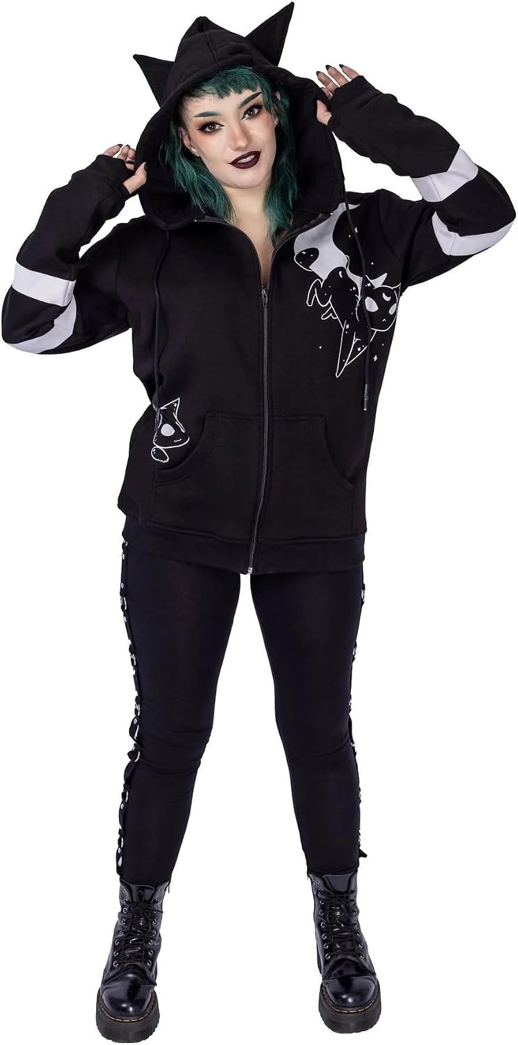 Heartless Moon Cats Hood Frauen Kapuzenjacke schwarz/weiss Gothic, Rockwear XL Schwarz, XL Schwarz