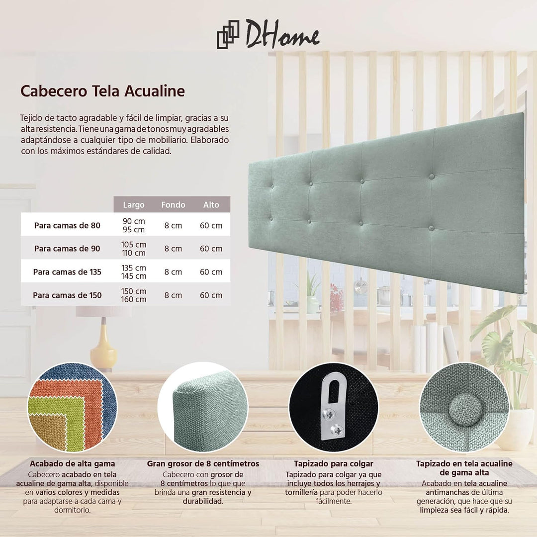 DHOME Kopfteil, gepolstertes Bett Kopfteil 8cm dick. Gepolstertes Kopfteil ACUALINE Stoff und Kunstl
