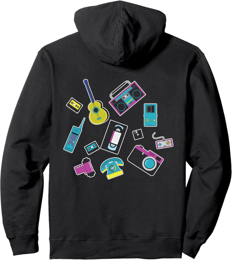 Backprint Retro 80er Kassette VCR Film Handy Diskette Pullover Hoodie