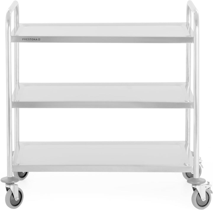TECHNICA PRESTONA Servierwagen Edelstahl 3 Etagen mit Rollen & Bremse Rundgriff 860x540x940mm Rollwa