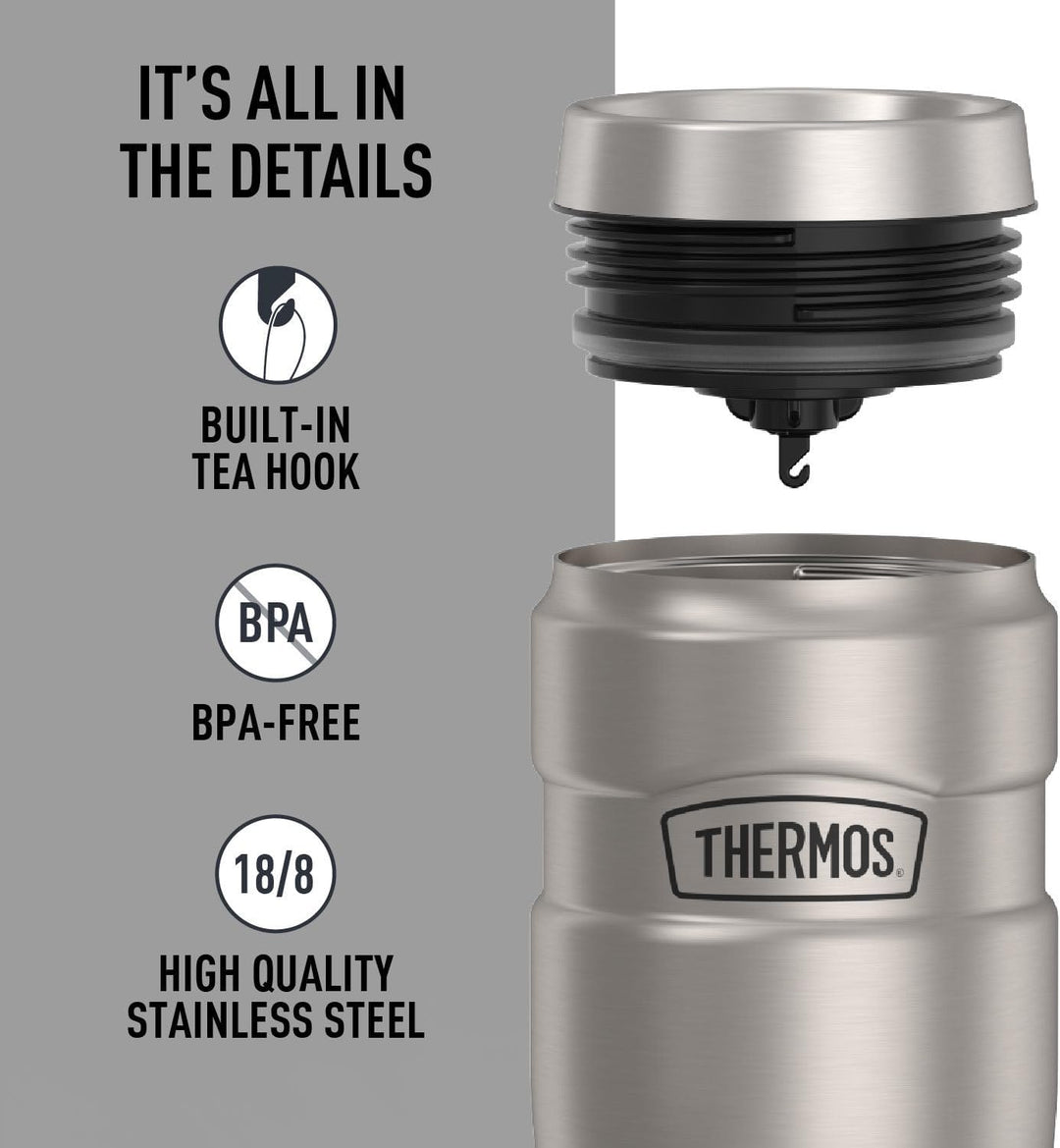 Thermos Stainless King 16 Ounce Travel Tumbler, Stainless Stee Matter Stahl, Matter Stahl