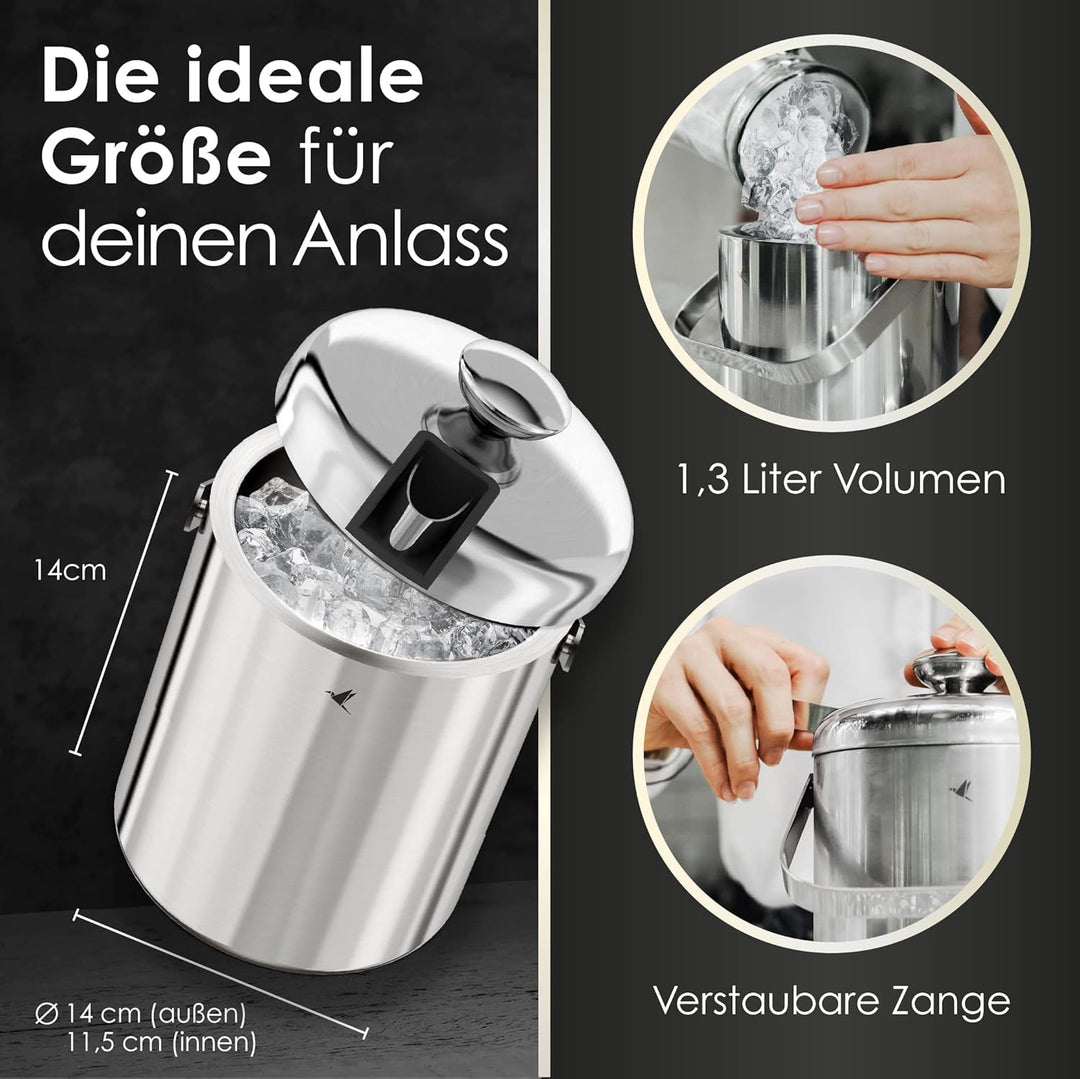Beyond Eiswürfelbehälter mit Deckel und Zange 100% bpa frei aus Edelstahl - Eiswürfelkühler, doppelw