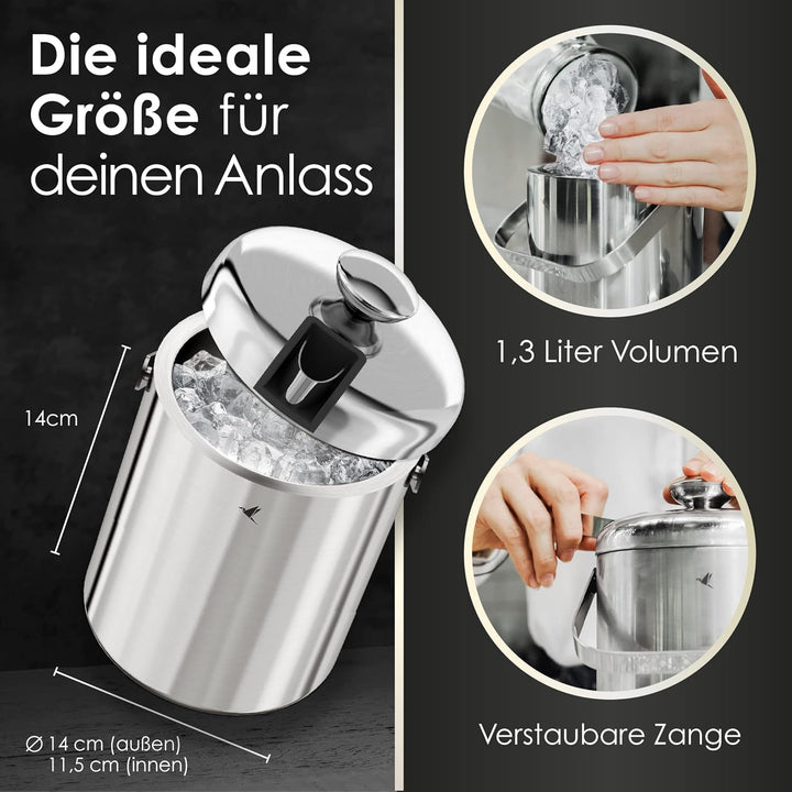 Beyond Eiswürfelbehälter mit Deckel und Zange 100% bpa frei aus Edelstahl - Eiswürfelkühler, doppelw