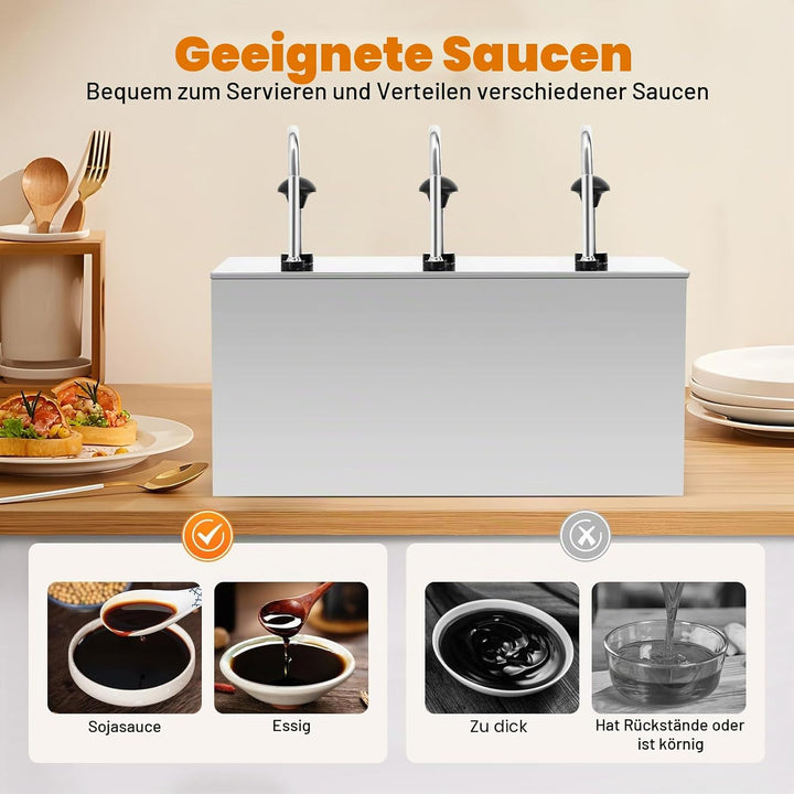 PansyWind Saucenspender Sauce Dispenser Pumpe Senf Ketchup 3 Köpfe Spender aus 304 Edelstahl für Res