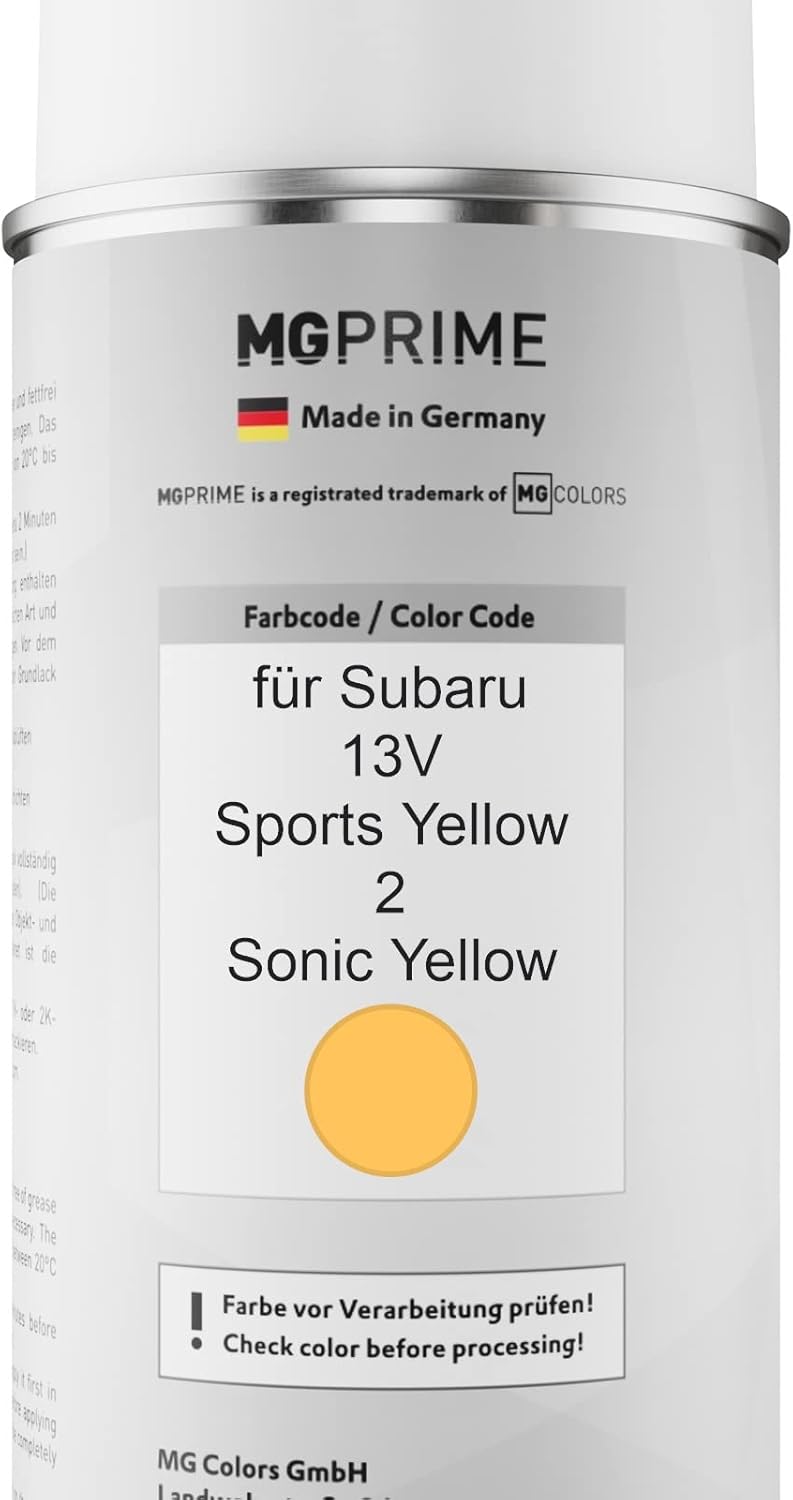 MG PRIME Autolack Sprühdosen Set für Subaru 13V Sports Yellow 2 / Sonic Yellow Basislack Klarlack Sp