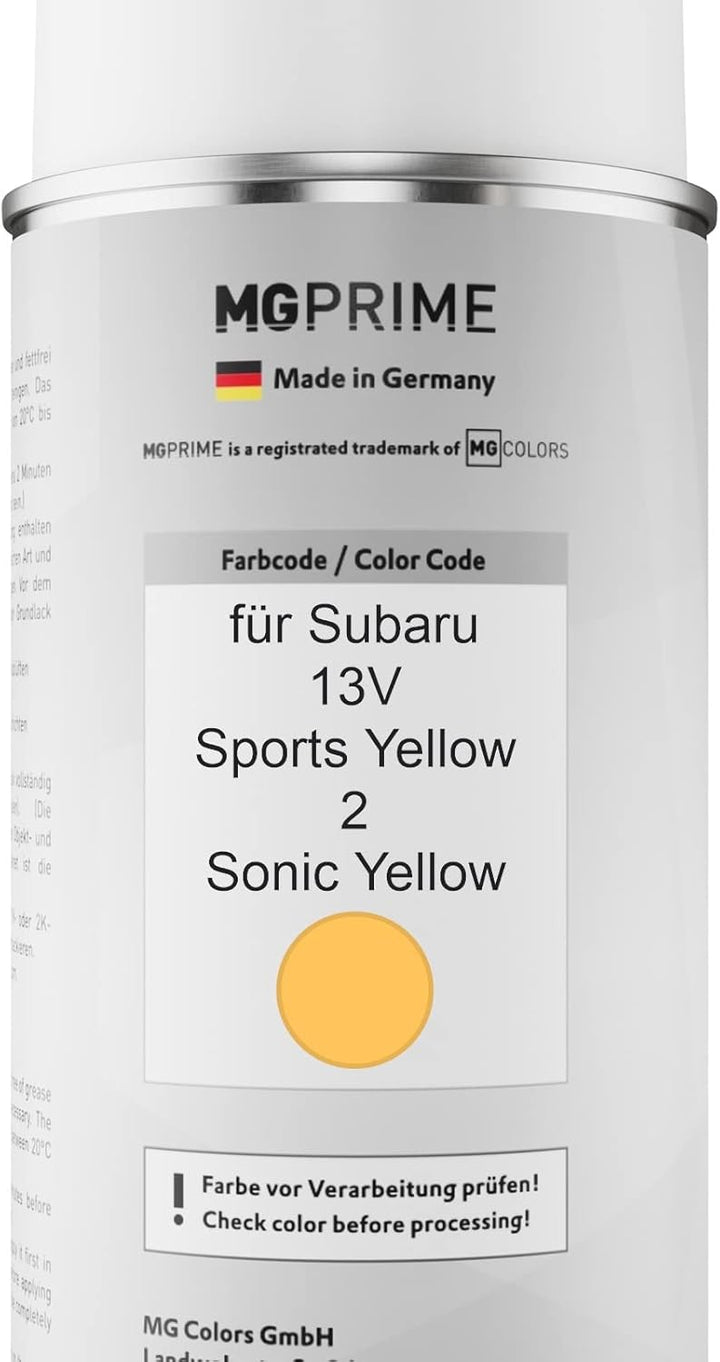 MG PRIME Autolack Sprühdosen Set für Subaru 13V Sports Yellow 2 / Sonic Yellow Basislack Klarlack Sp