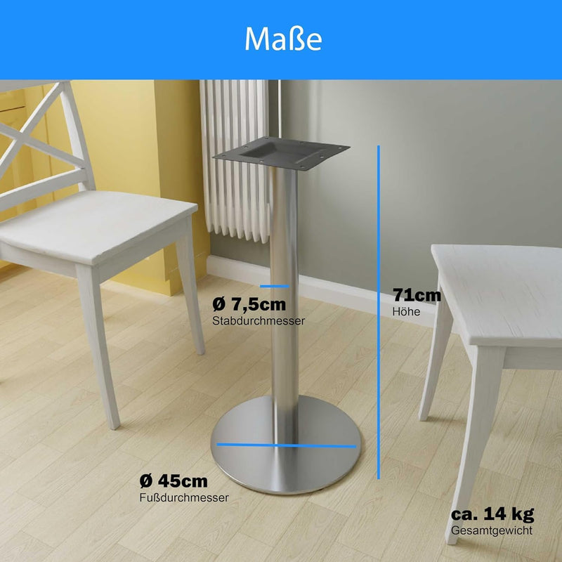 ONPIRA Untergestell Rund Edelstahl Tischgestell Bistrotisch Bodenplatte Ø45cm
