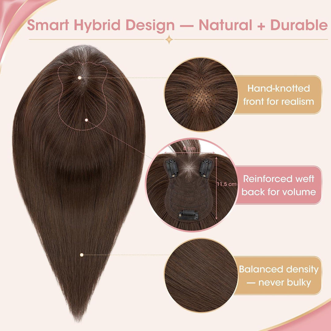 Silk-co Hair Topper Echthaar, 8x11.5cm handgebunden Basis Toupet Damen, Clip in Haarteile mit Spitze